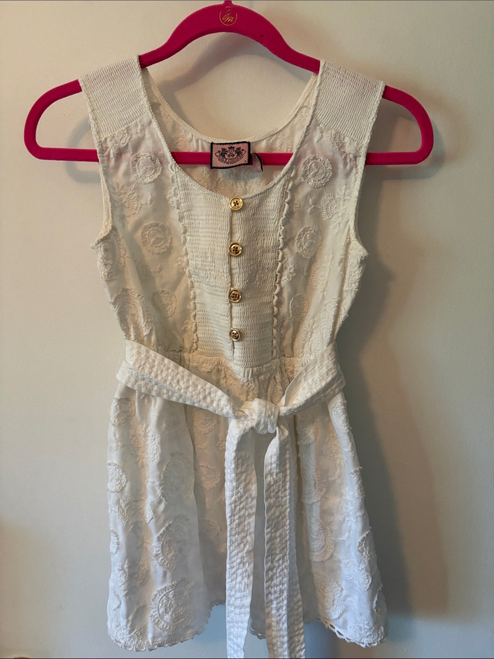 Juicy Couture Y2K White Embroidered Belted Sundress